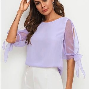 SHEIN | Chiffon tie sleeve curved hem blouse